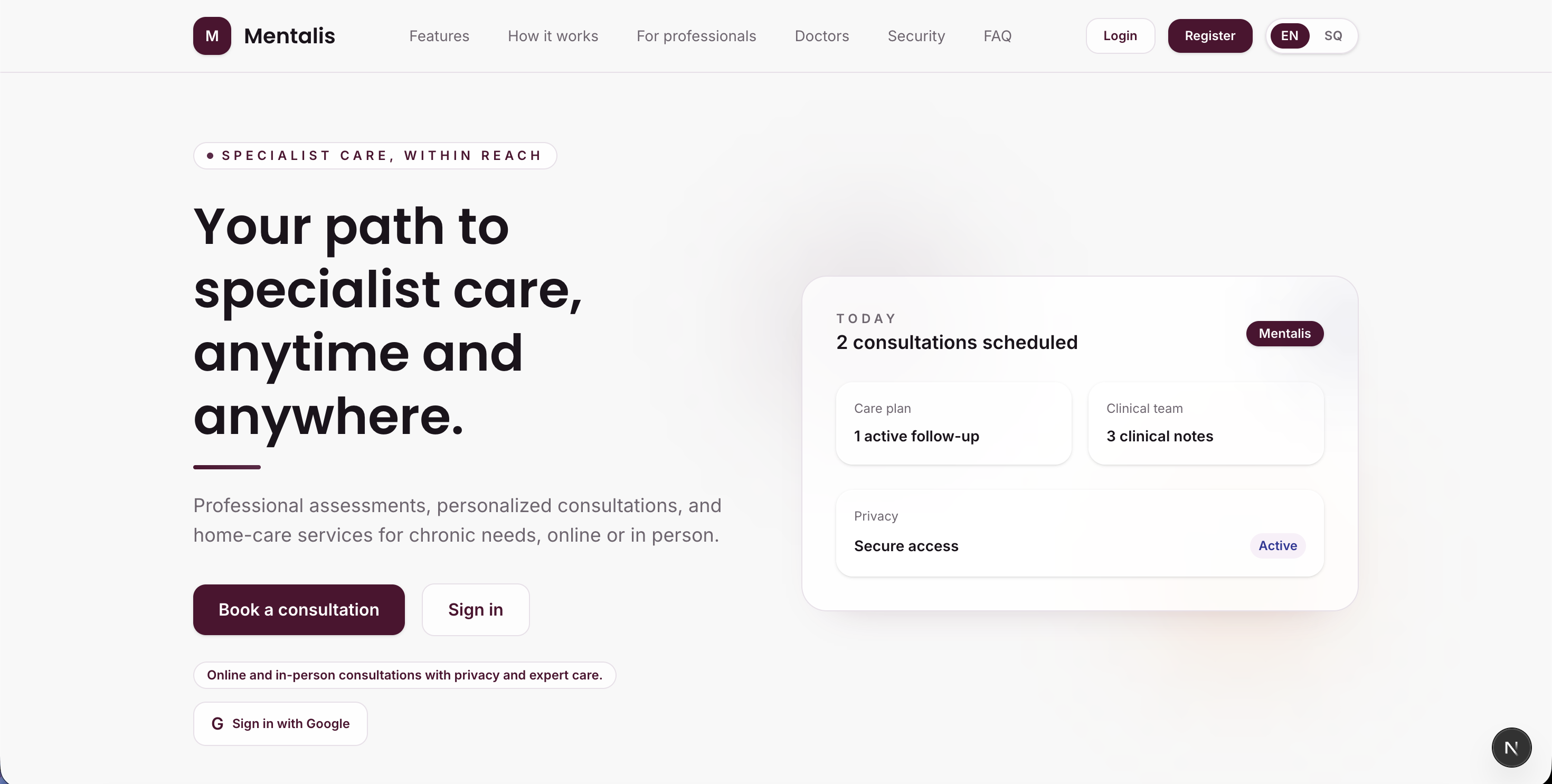 Screenshot i projektit Mentalis AL